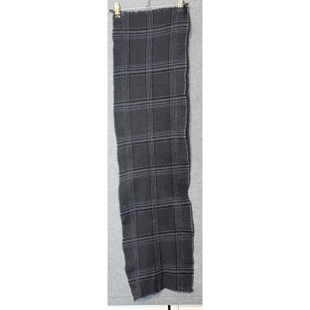 Plaid Scarf 48" Charcoal Grey 100% Merino Wool Made in USA Dark Academia Vintage